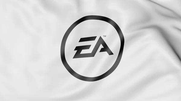 Mengayunkan bendera dengan logo Electronic Arts EA. Perenderan 3D Editorial — Stok Foto