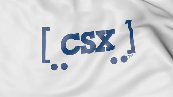 Размахиваю флагом с логотипом CSX Corporation. Редакционная 3D рендеринг — стоковое фото