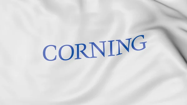 Vlající vlajka s logem Corning Inc. Úvodník 3d vykreslování — Stock fotografie