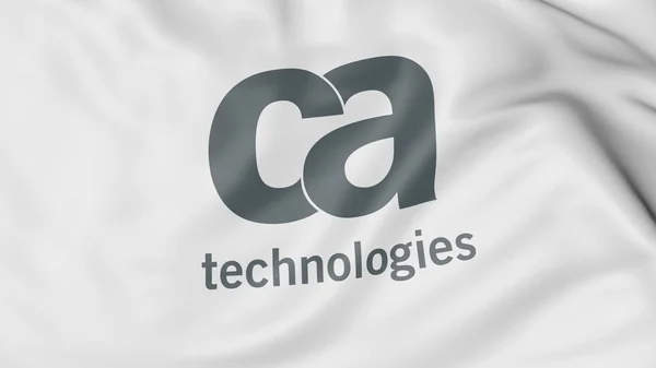 Macha flagą z logo certyfikacji technologii. Redakcji renderowania 3d — Zdjęcie stockowe