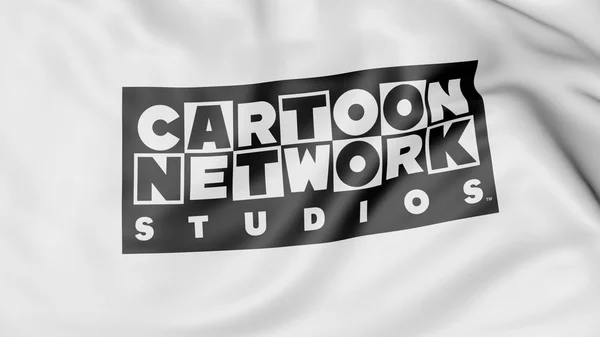 Cartoon Network Stüdyoları logolu bayrak sallıyor. Editoryal 3d render — Stok fotoğraf