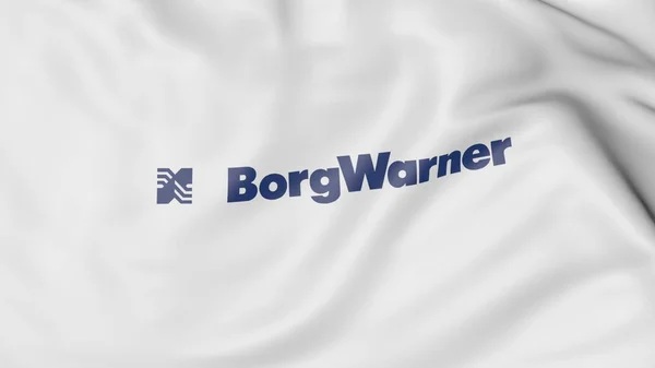 Fluturarea steagului cu logo-ul BorgWarner. Redarea editorială 3D — Fotografie, imagine de stoc