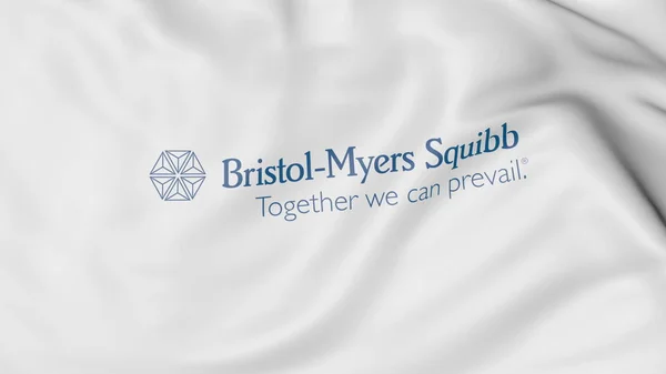 Drapeau arborant le logo Bristol-Myers Squibb. Editorial rendu 3D — Photo