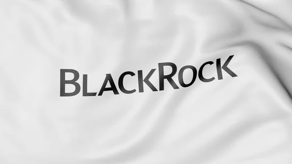 Размахиваю флагом с логотипом BlackRock. Редакционная 3D рендеринг — стоковое фото