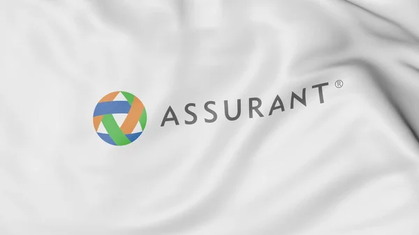 Bandiera sventolante con logo Assurant. Rendering editoriale 3D — Foto Stock