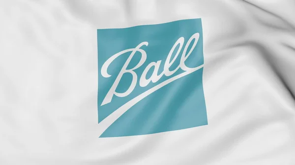 Bandera ondeante con logotipo de Ball Corporation. Representación Editorial 3D — Foto de Stock