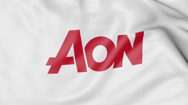 Wapperende vlag met Aon Plc logo. Redactioneel 3D-rendering — Stockfoto