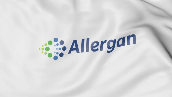 Bandiera sventola con logo Allergan. Rendering editoriale 3D — Foto Stock