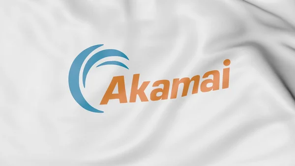 Drapeau avec logo Akamai Technologies. Editorial rendu 3D — Photo