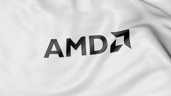 Bandiera sventolante con logo AMD Advanced Micro Devices. Rendering editoriale 3D — Foto Stock