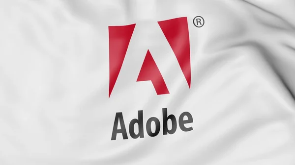 Flagge mit Logo von Adobe Systems schwenken. redaktionelles 3D-Rendering — Stockfoto