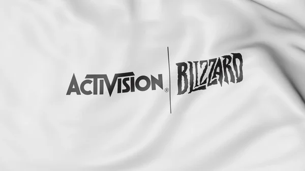 Bandiera sventola con logo Activision Blizzard. Rendering editoriale 3D — Foto Stock