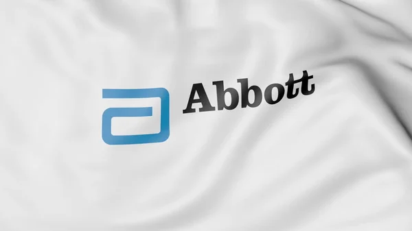 Mengayunkan bendera dengan logo Abbott Laboratories. Perenderan 3D Editorial — Stok Foto