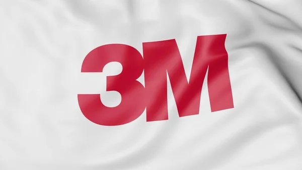 Flagge mit 3m Firmenlogo schwenken. redaktionelles 3D-Rendering — Stockfoto