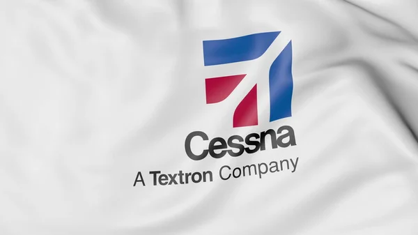 Bandiera sventolante con logo Cessna Aircraft Company. Rendering editoriale 3D — Foto Stock