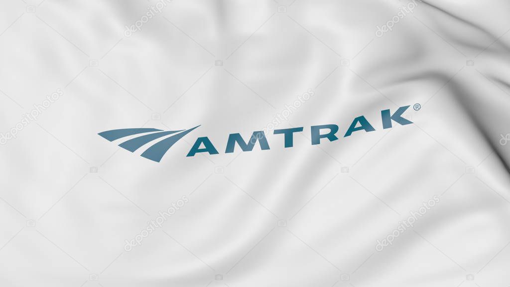 Waving flag with Amtrak logo. Editorial 3D