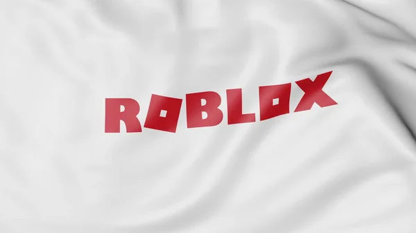 Vifter med flagget med Roblox-logo. Redaksjonell 3D-gjengivelse – stockfoto