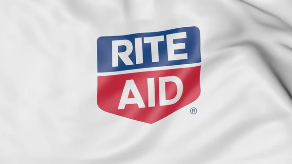 Bandera ondeante con logotipo de Rite Aid. Representación Editorial 3D — Foto de Stock