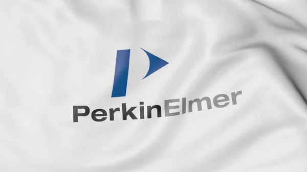 Flagge mit Perkinelmer-Logo. redaktionelles 3D-Rendering — Stockfoto