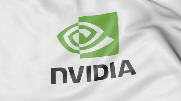 Розмахуючи прапором з логотипом Nvidia. Редакційні 3d-рендерінг — стокове фото