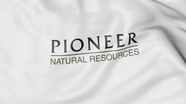 Bandeira acenando com o logotipo da Pioneer Natural Resources. Renderização 3D editorial — Fotografia de Stock