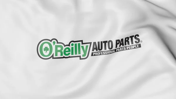 Bandeira ondulando com logotipo OReilly Auto Parts. Renderização 3D editorial — Fotografia de Stock