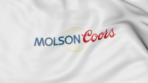 Wapperende vlag met Molson Coors Brewing Company logo. Redactioneel 3D-rendering — Stockfoto