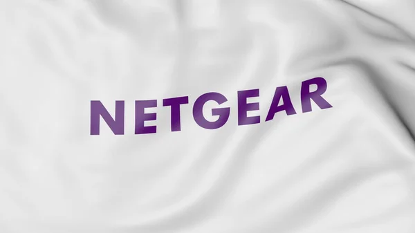 Размахиваю флагом с логотипом Netgear. Редакционная 3D рендеринг — стоковое фото