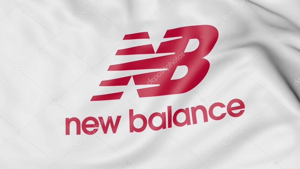 Waving flag with New Balance logo. Editorial 3D