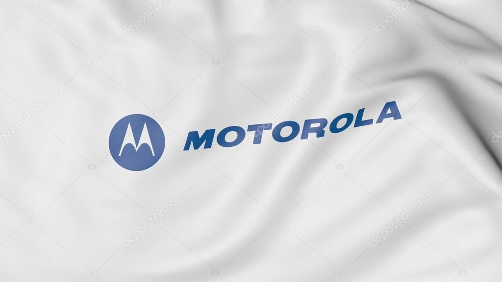 Waving flag with Motorola logo. Editorial 3D