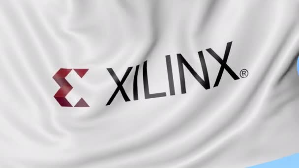 Размахиваю флагом с логотипом Xilinx. Seamles loop 4K editionary animation — стоковое видео