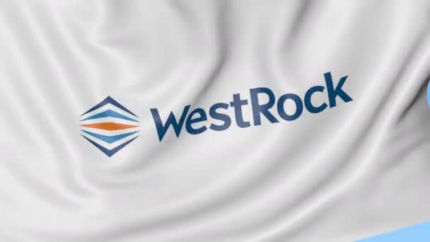 Κουνώντας τη σημαία με το λογότυπο Westrock. Ιδιαίτερα ελαστικό βρόχο 4k σύνταξης κινούμενα σχέδια — Αρχείο Βίντεο