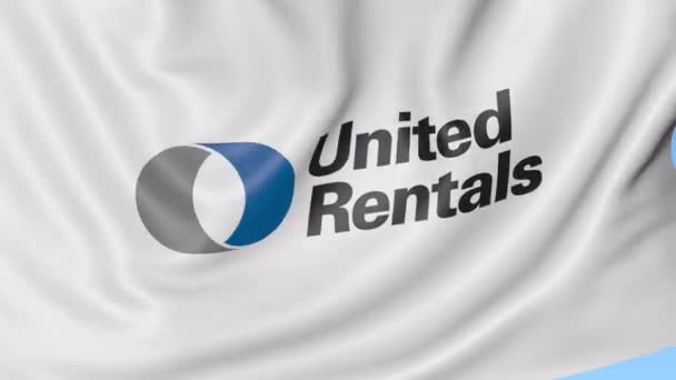 Bandiera sventolante con logo United Rentals. Seamles loop 4K animazione editoriale — Video Stock