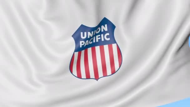 Macha flagą z logo Union Pacific Railroad. Seamles pętli 4k redakcji animacji — Wideo stockowe