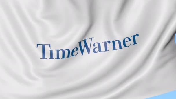 Размахиваю флагом с логотипом Time Warner. Seamles loop 4K editionary animation — стоковое видео