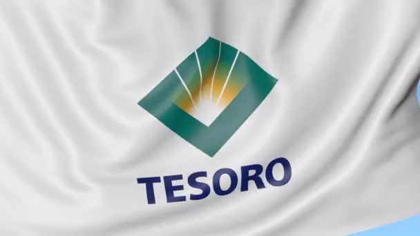 Κουνώντας τη σημαία με το Tesoro λογότυπο. Ιδιαίτερα ελαστικό βρόχο 4k σύνταξης κινούμενα σχέδια — Αρχείο Βίντεο