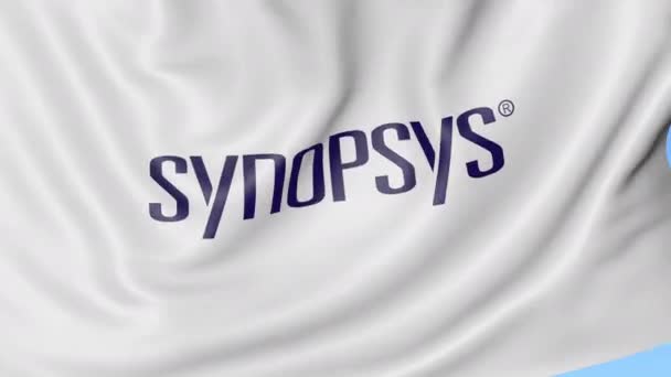 Bandera ondeando con el logotipo de Synopsys. Seamles loop animación editorial 4K — Vídeo de stock