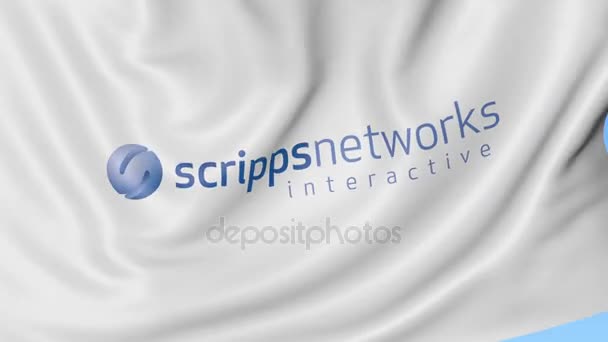Bandera ondeando con el logotipo interactivo Scripps Networks. Seamles loop animación editorial 4K — Vídeo de stock