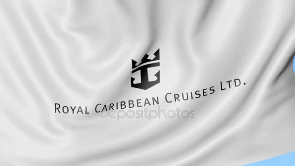 Bandera ondeando con el logotipo de Royal Caribbean Cruises Ltd. Seamles loop animación editorial 4K — Vídeos de Stock