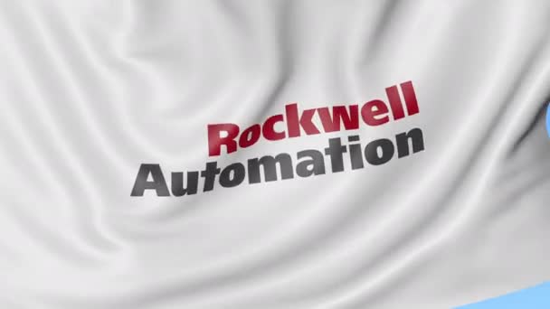 Bandiera sventolante con logo Rockwell Automation. Seamles loop 4K animazione editoriale — Video Stock