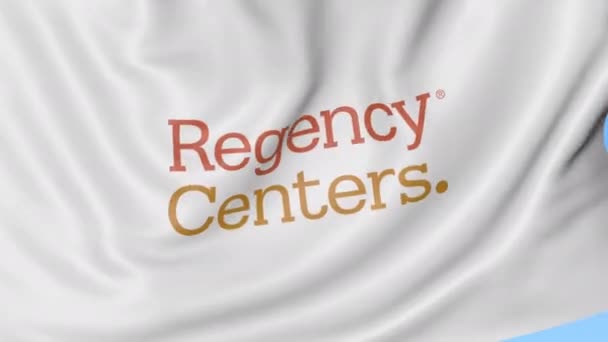 Bandera ondeando con el logotipo de Regency Centers Corporation. Seamles loop animación editorial 4K — Vídeos de Stock