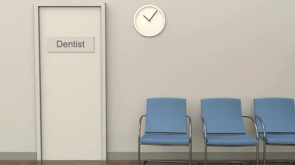 Sala de espera no consultório do dentista. Conceito de prática médica. Renderização 3D — Fotografia de Stock