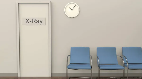 Sala de espera no gabinete de raio-X. Conceito de prática médica. Renderização 3D — Fotografia de Stock