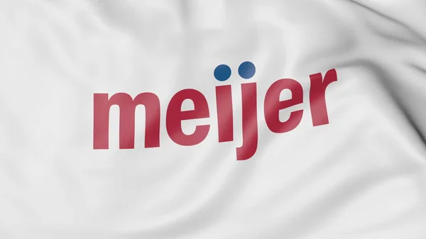 Macha flagą z Meijer logo. Redakcji renderowania 3d — Zdjęcie stockowe