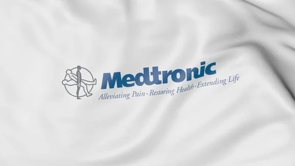 Medtronic 로고와 함께 흔들며 플래그입니다. 사설 3 차원 렌더링 — 스톡 사진