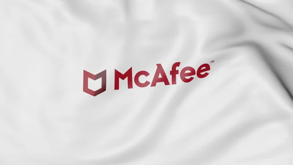 Viftande flagga med Mcafee-logotypen. Redaktionella 3d-rendering — Stockfoto