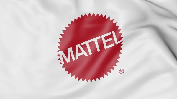 Κουνώντας τη σημαία με το λογότυπο της Mattel. Συντακτική 3d rendering — Φωτογραφία Αρχείου