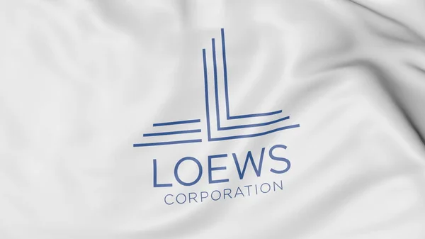 Bandiera sventolante con logo Loews Corporation. Rendering editoriale 3D — Foto Stock