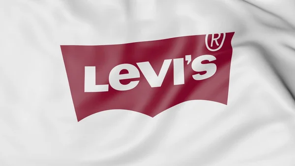 Acenando bandeira com o logotipo Levi Strauss Co. Renderização 3D editorial — Fotografia de Stock