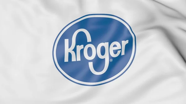 Acenando bandeira com o logotipo Kroger. Renderização 3D editorial — Fotografia de Stock